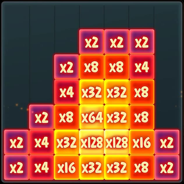Hot Potato multiplier grid showing different cell values up to 128×