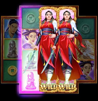 Paytable illustration of Sakura Wild coverage on the middle reels
