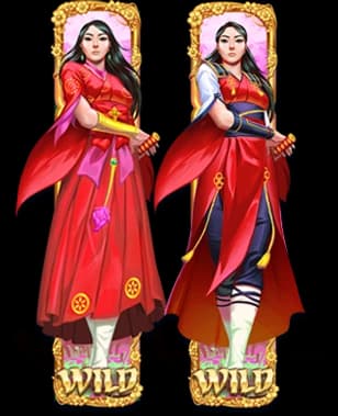 Two full-height Sakura Wild illustrations from the game paytable