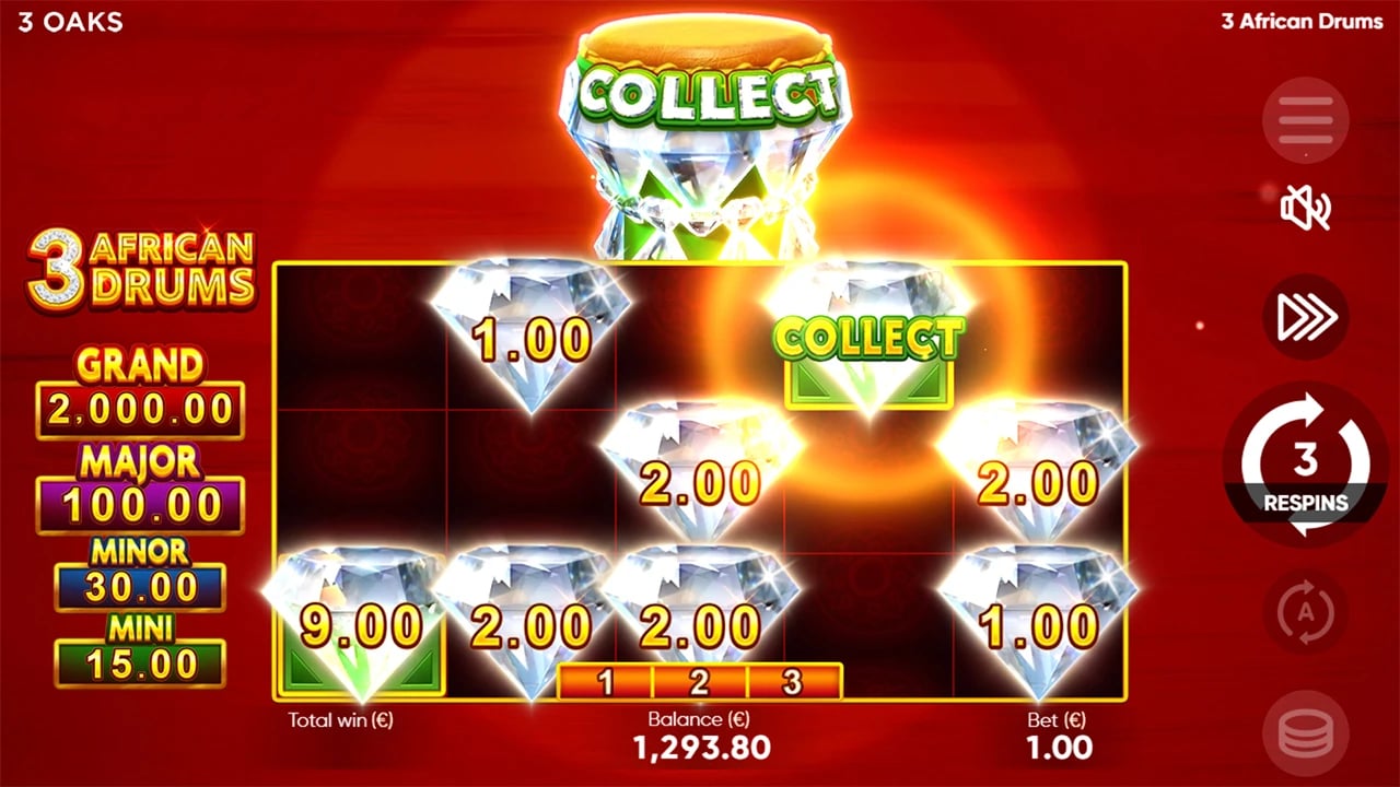 3 African Drums: COLLECT feature on the bonus board