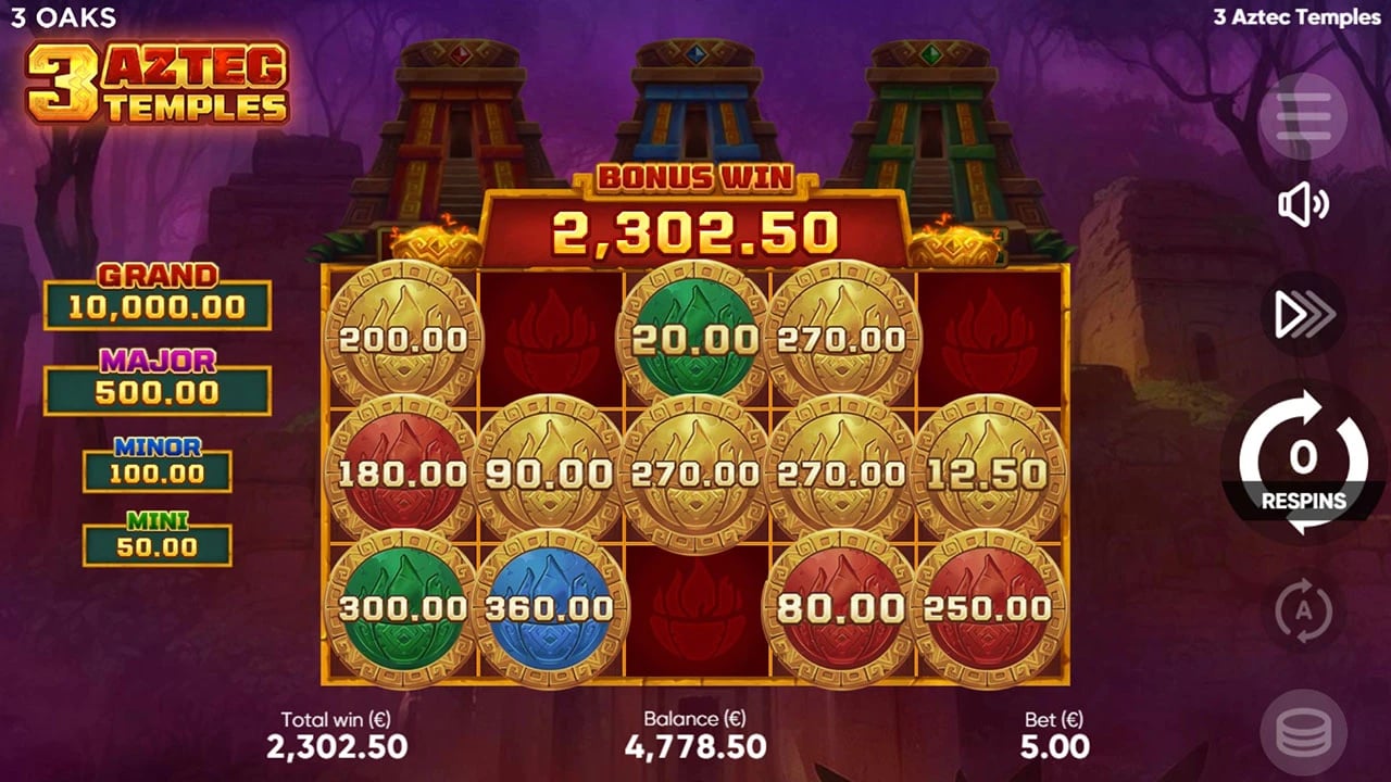 3 Aztec Temples: bonus ending with zero on the counter