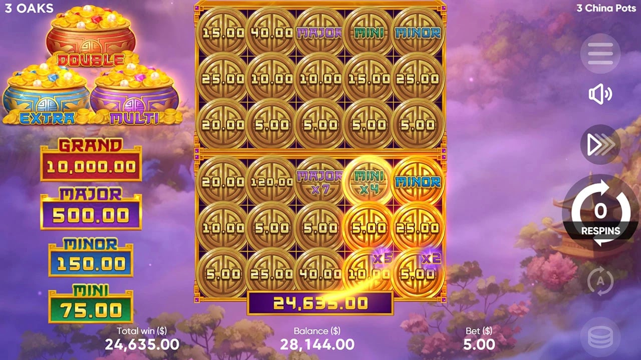 3 China Pots: two-board ending at a zero counter