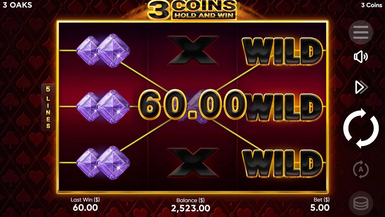 3 Coins: Three-reel gem and Wild layout