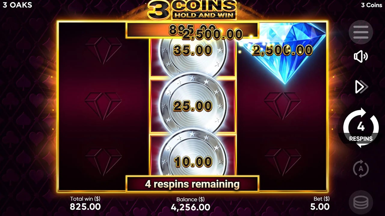 3 Coins: Diamond beside the central Bonus Coins