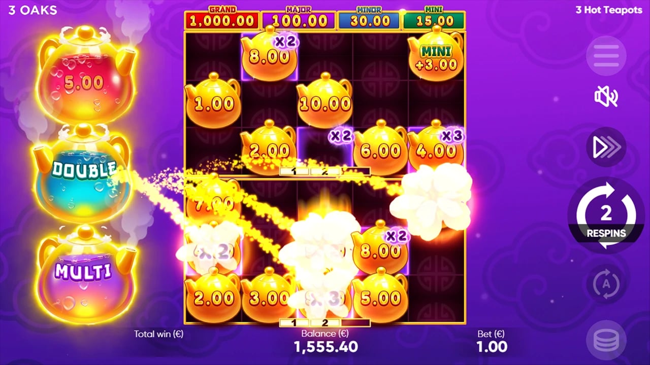 3 Hot Teapots: bonus boards with value and multiplier effects