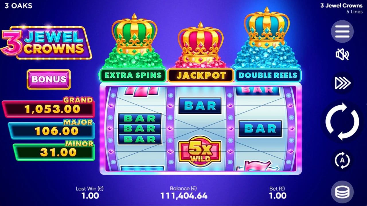 3 Jewel Crowns: Three-reel base field beneath Crown metres