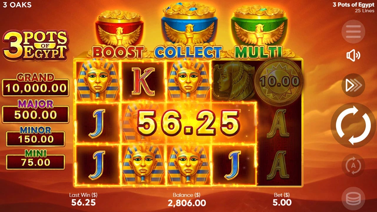 3 Pots of Egypt: five-reel base field beneath three pot meters