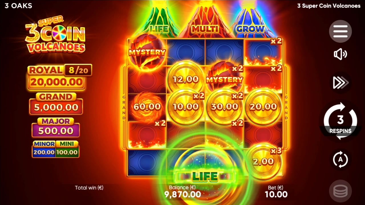 3 Super Coin Volcanoes: Expanded bonus board with Life activity