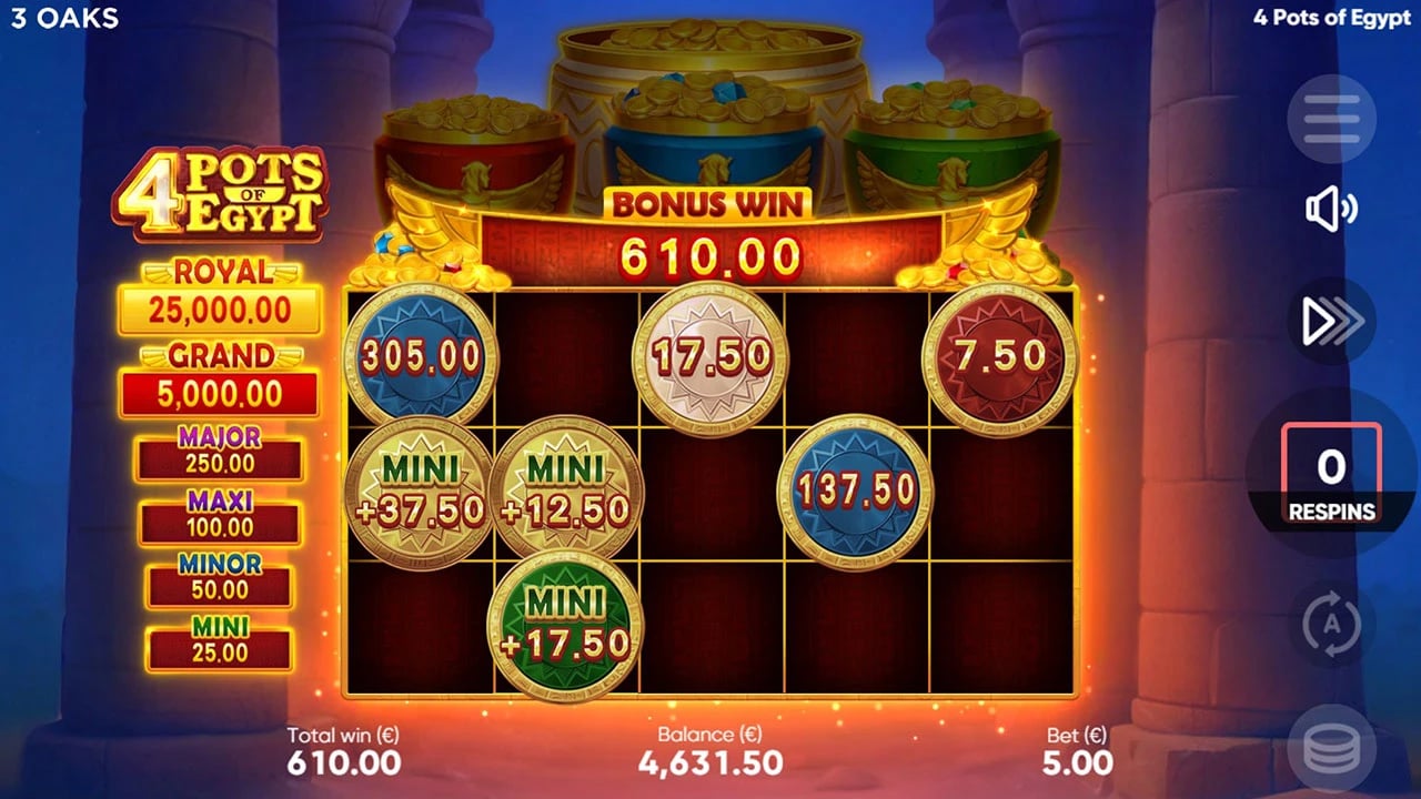 4 Pots of Egypt: Settled bonus values and zero respins