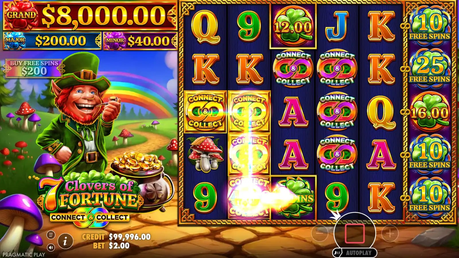 7 Clovers Of Fortune active Connect and Collect animation across lower reel positions