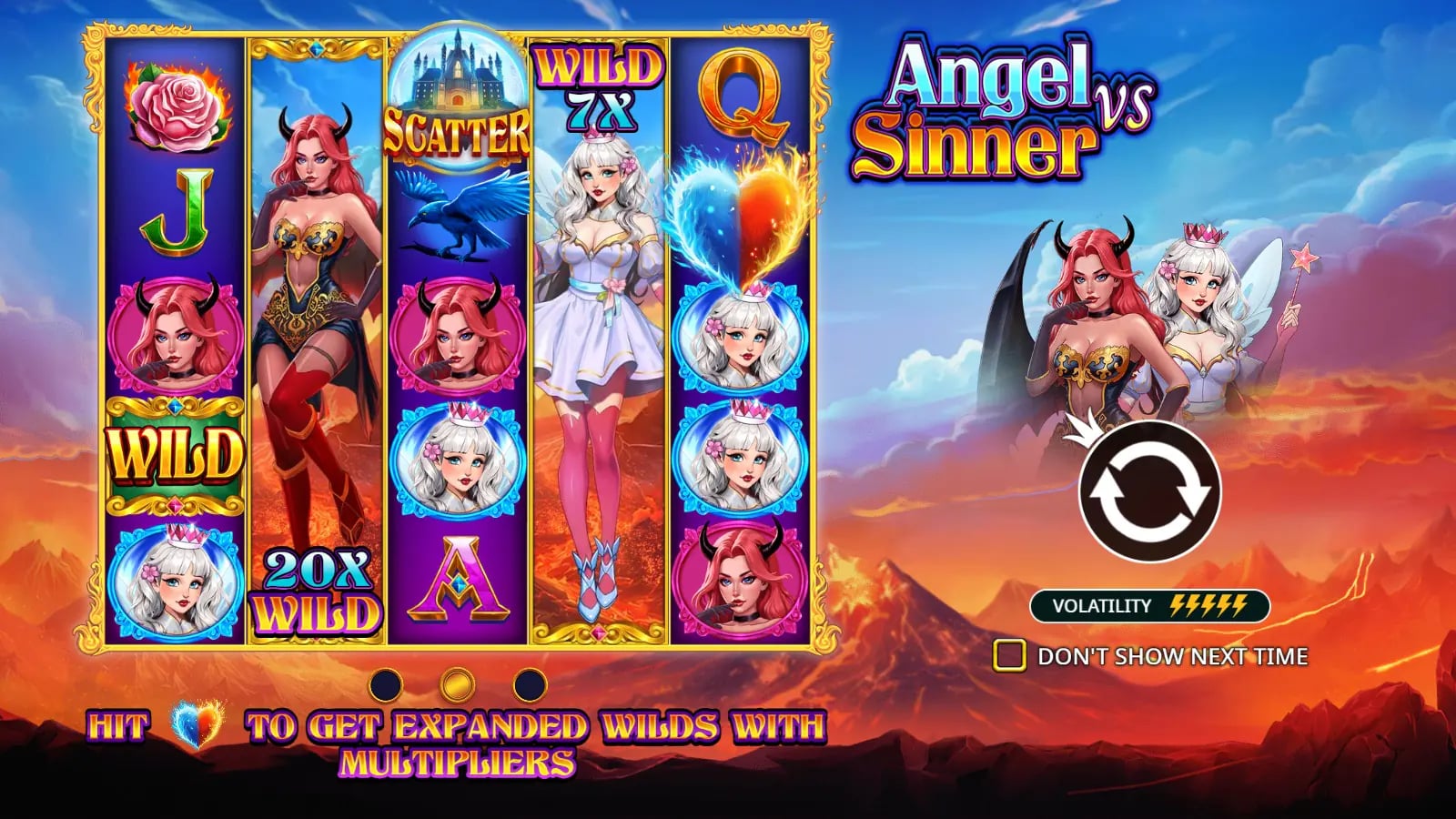 Angel Vs Sinner official demo with the complete heaven-and-hell five-reel stage visible