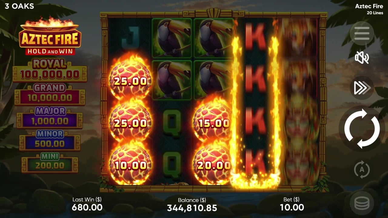 Aztec Fire: Meteor values on the original base reels