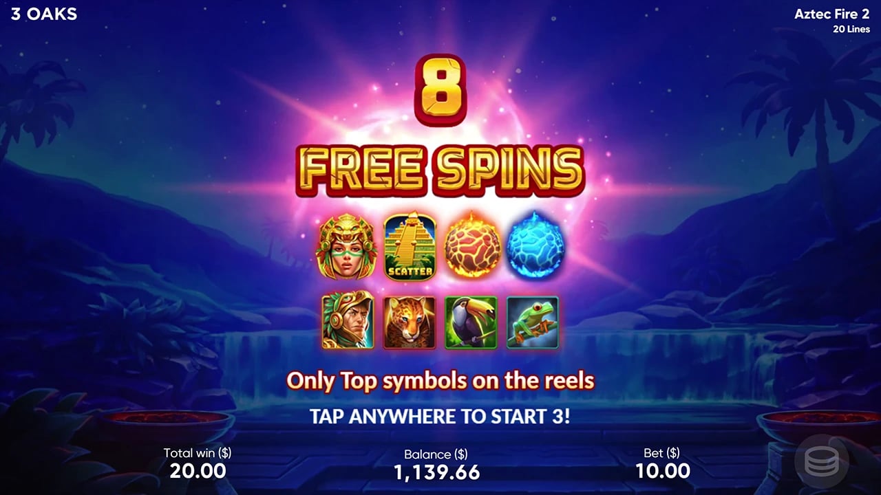 Aztec Fire 2: Free-spin introduction with eight spins