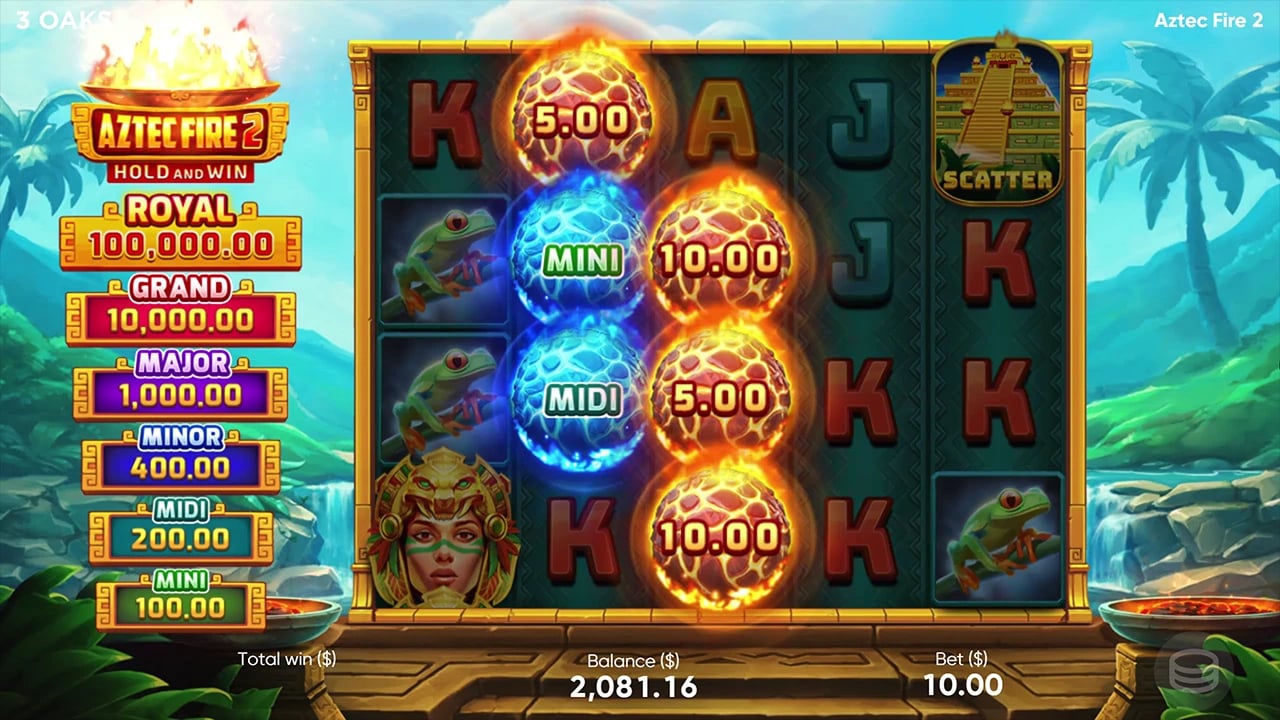 Aztec Fire 2: Meteor symbols on the base reels