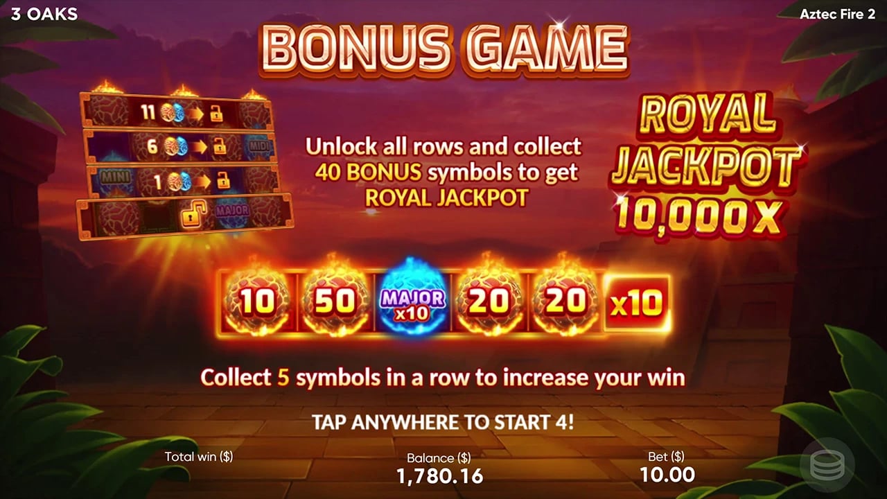 Aztec Fire 2: Native Royal and row instructions