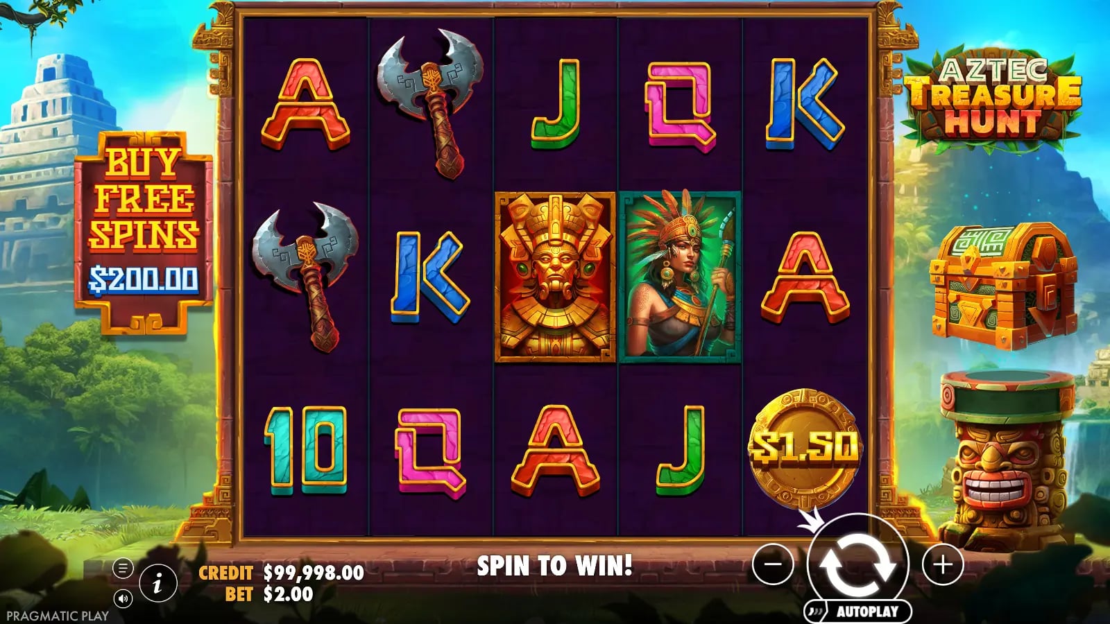 Aztec Treasure Hunt live reels showing money symbols and the Wild collector mask