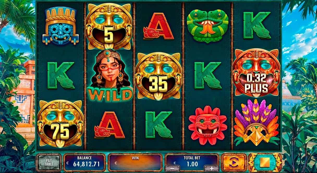 Azteca Gold Collect: Gold values occupy the first four reels while a Plus/Collect modifier occupies the fifth reel.