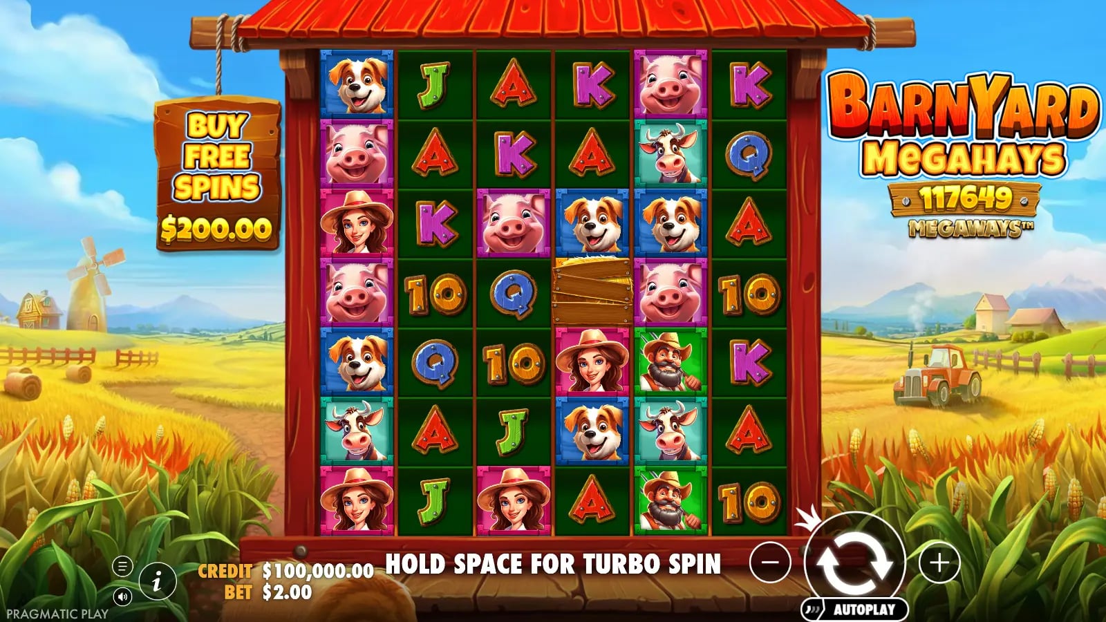 Barnyard Megahays Megaways base reels displaying 117,649 possible ways
