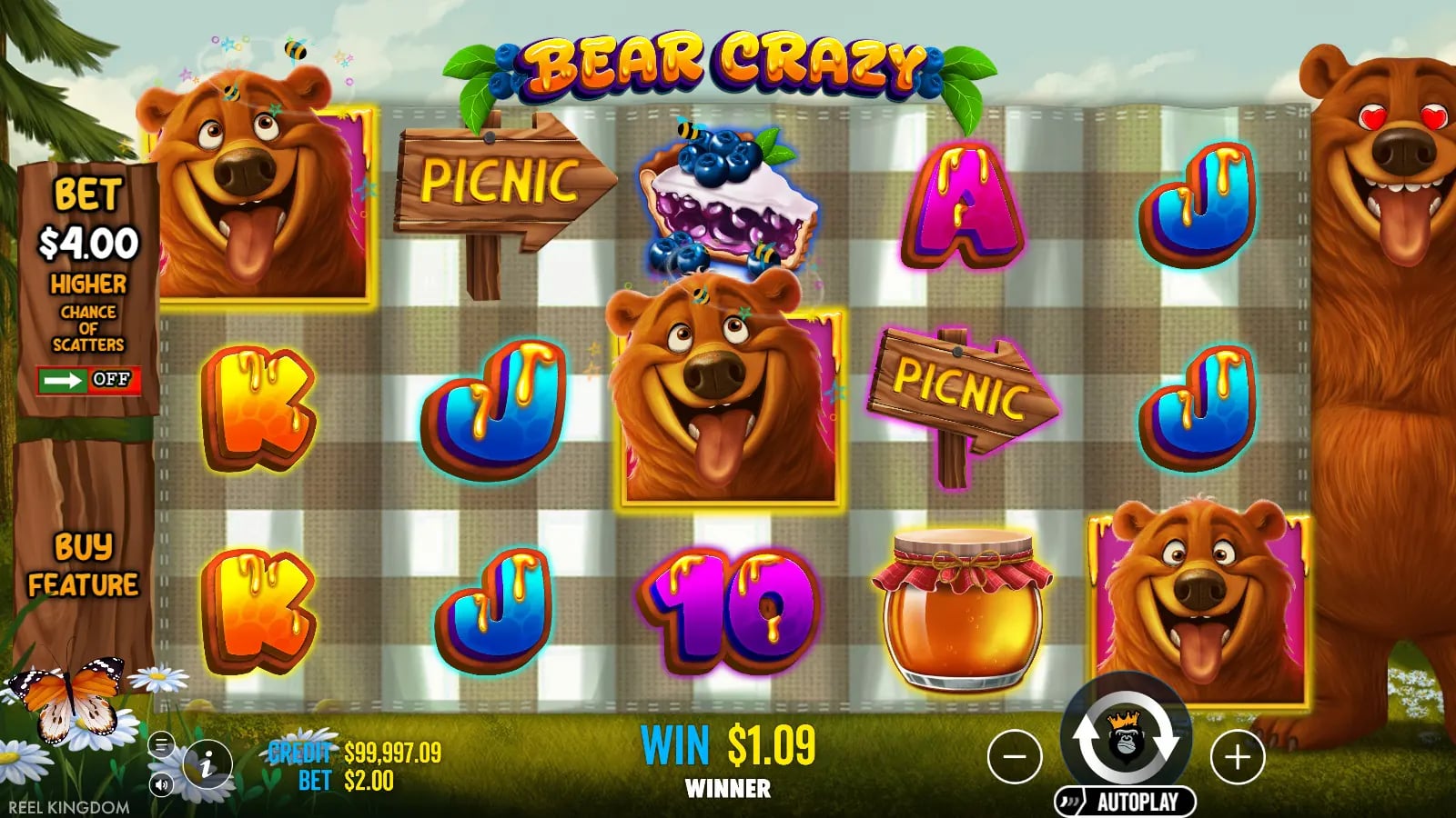 Bear Crazy official bonus view with a selected bear modifier and collected pawprints