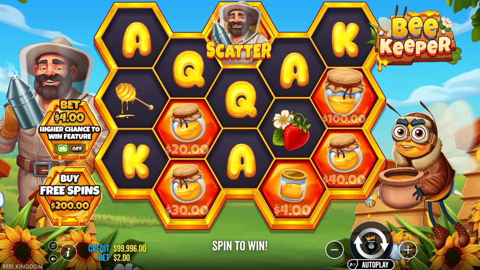 Bee Keeper later base result showing one scatter and multiple honey cash values