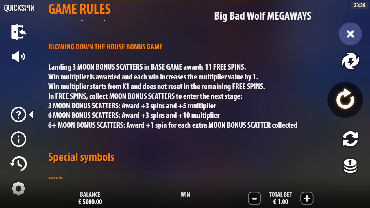 Big Bad Wolf Megaways bonus rules with Moon Scatter progression