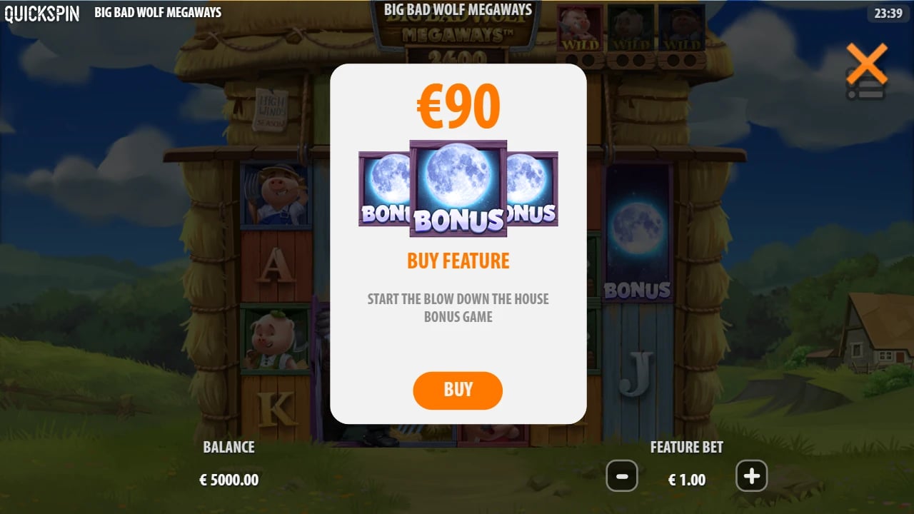 Big Bad Wolf Megaways €90 Buy Feature confirmation at a €1 bet