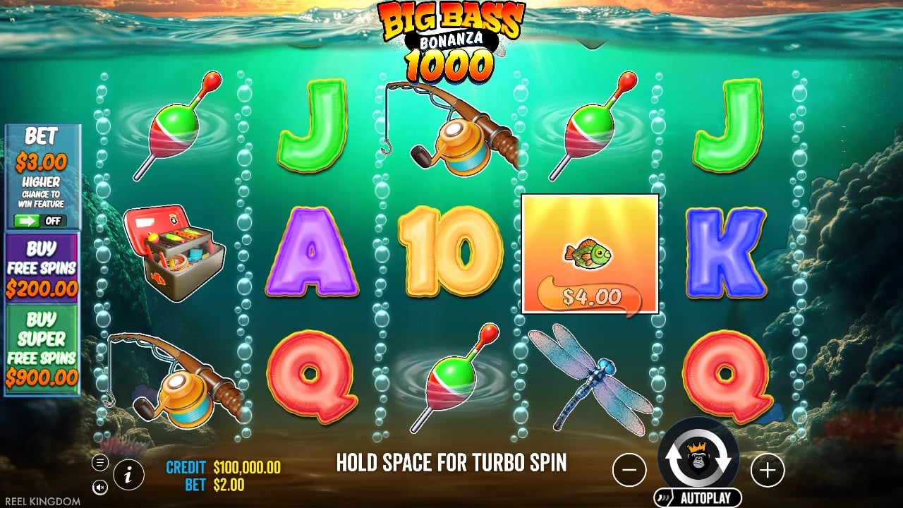 Big Bass Bonanza 1000 base reels with a Money fish and optional purchase controls