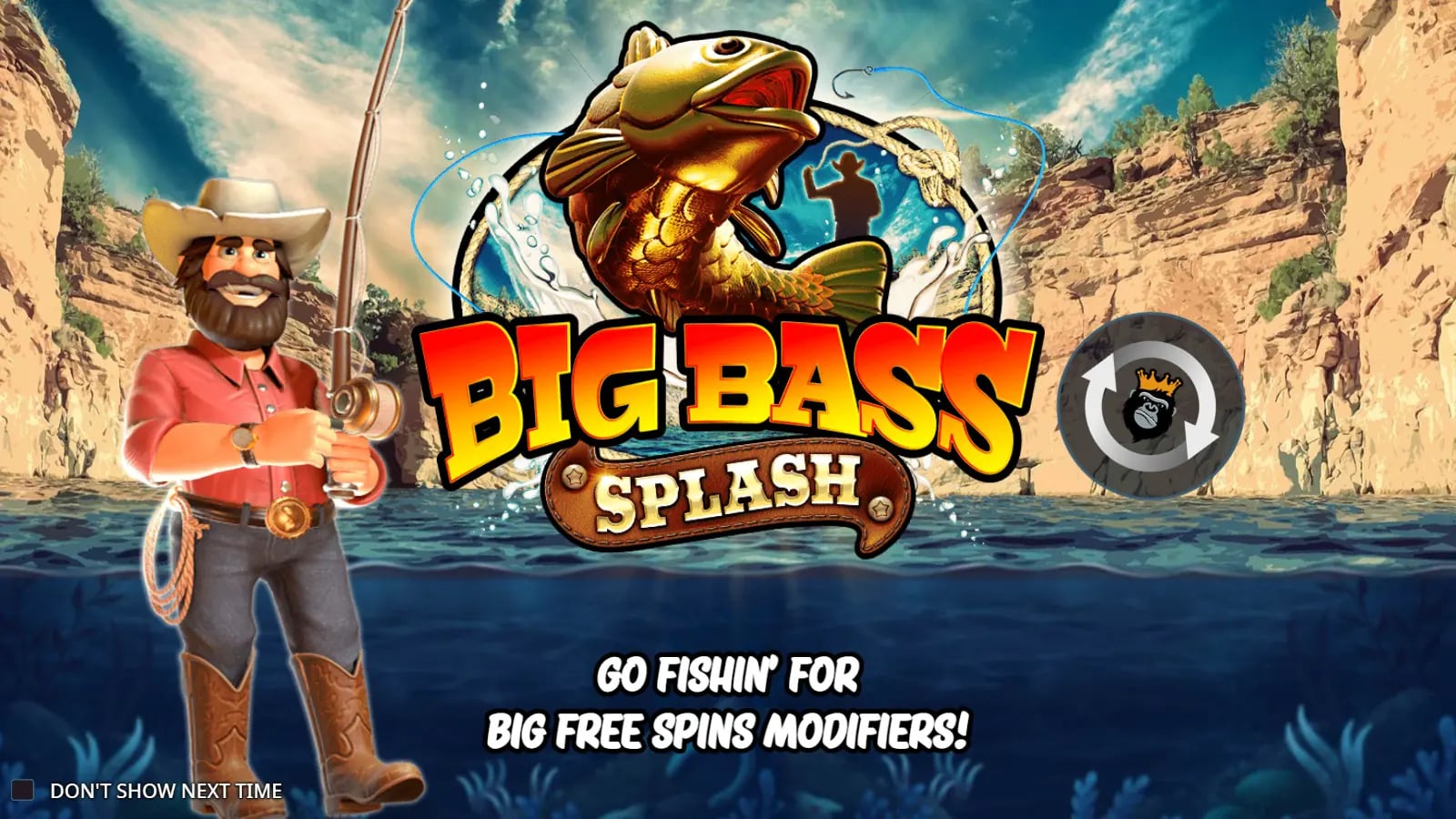 Big Bass Splash opening artwork with cowboy fisherman and gold fish