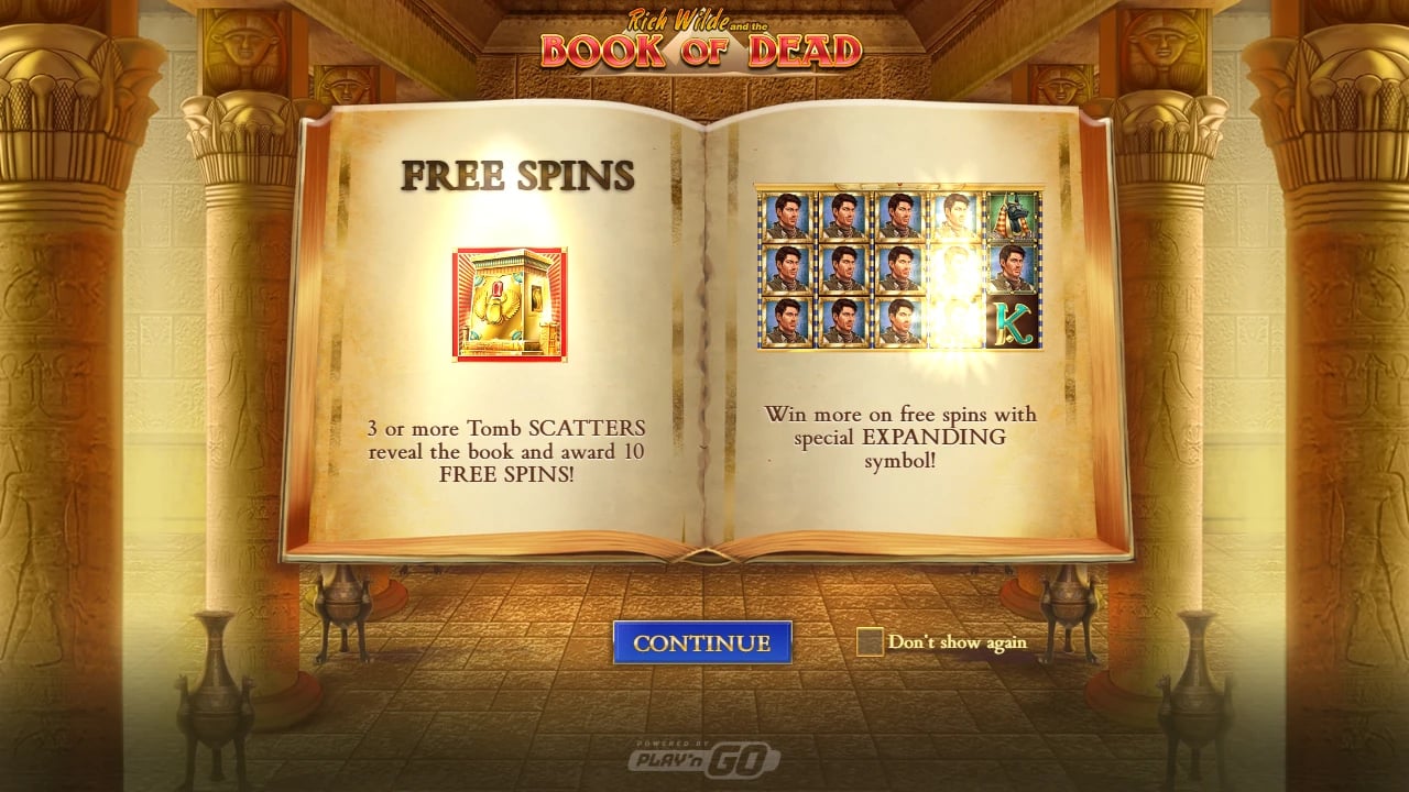 Book of Dead Free Spins introduction showing three Books and a special expanding symbol