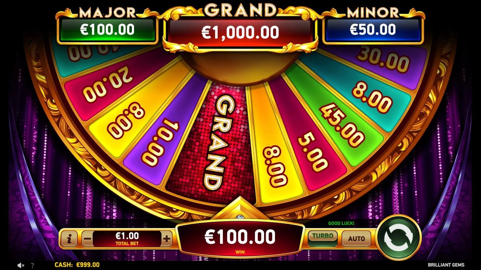 Brilliant Gems: Prize wheel with jackpot sectors