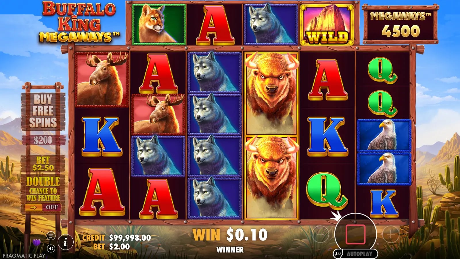 Buffalo King Megaways tumble showing wildlife symbols and a refreshed set of reel positions
