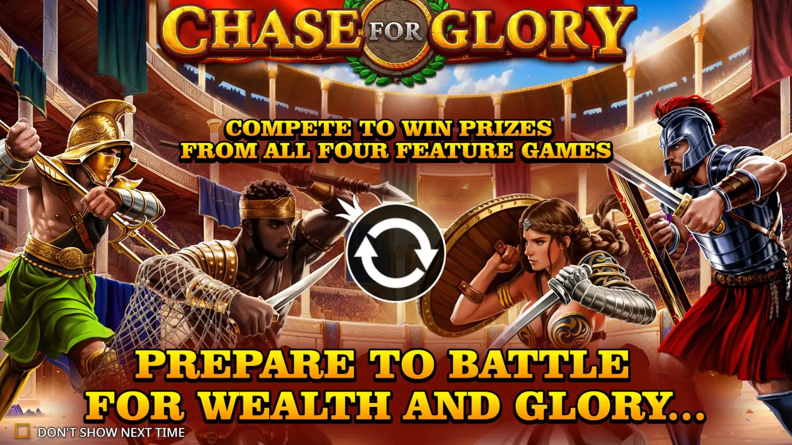 Chase for Glory opening artwork showing four gladiators in an arena