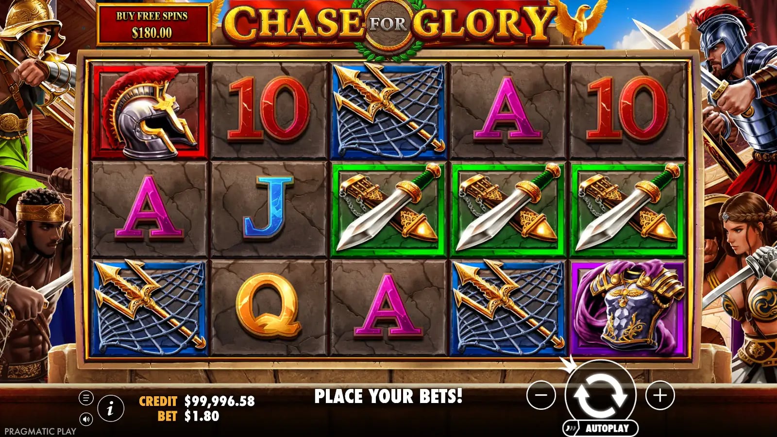 Chase for Glory later base spin with weapon and armour symbols