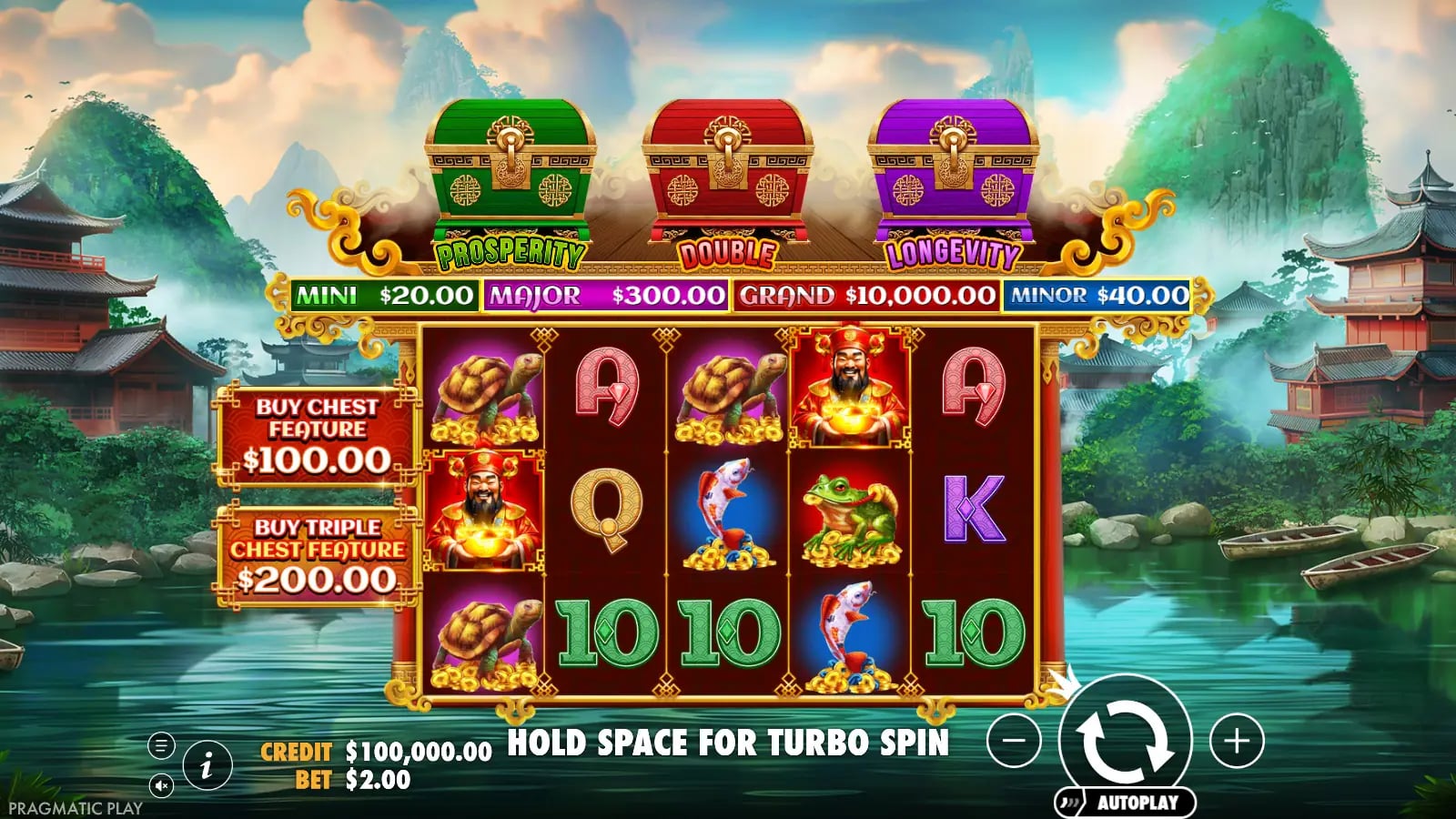 Chests of Cai Shen ordinary 5×3 board beneath green, red and purple chests.