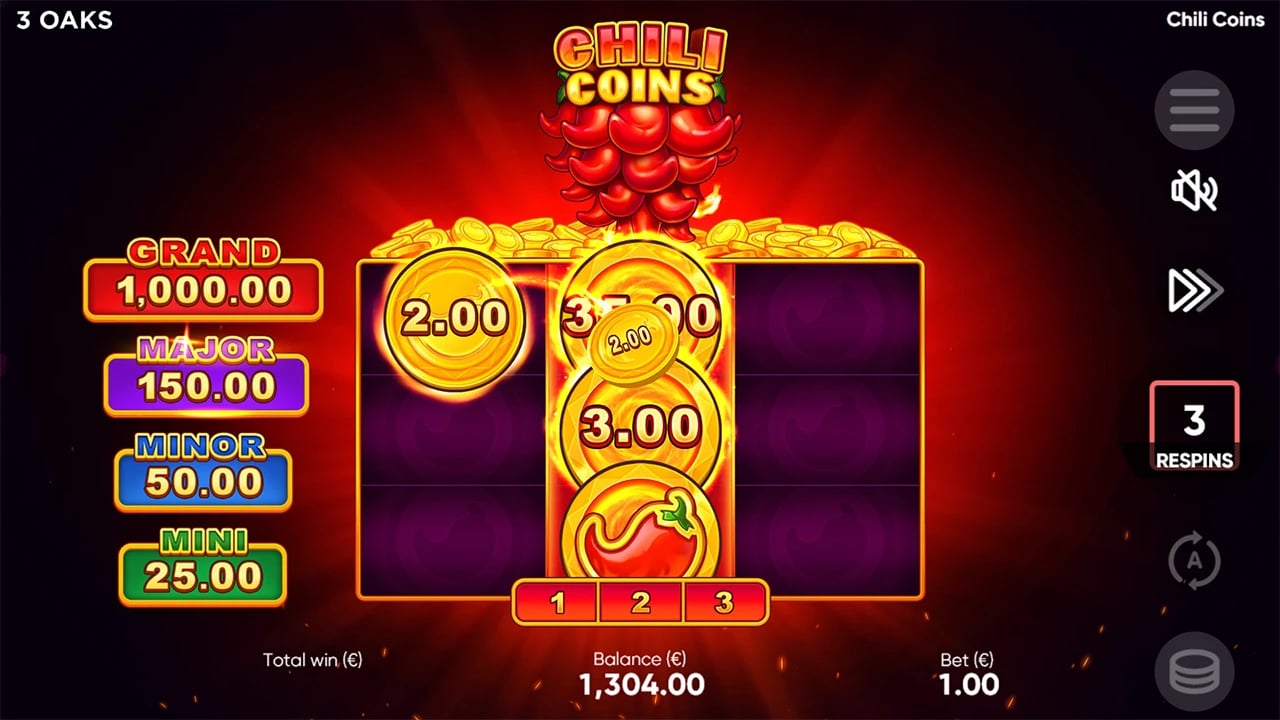 Chili Coins: Collector and cash symbols during three respins