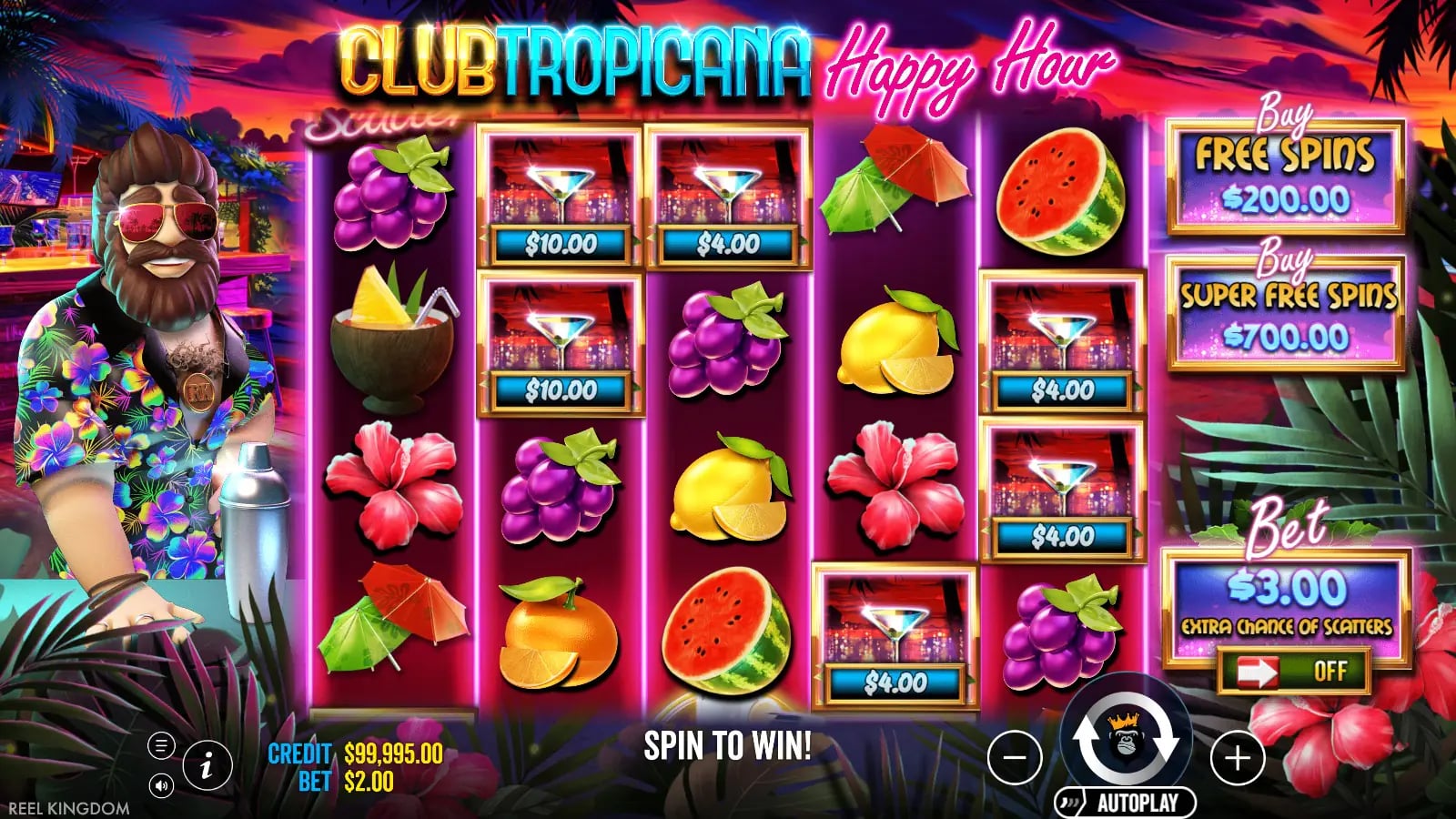 Club Tropicana Happy Hour five-by-four base board with cocktail cash symbols