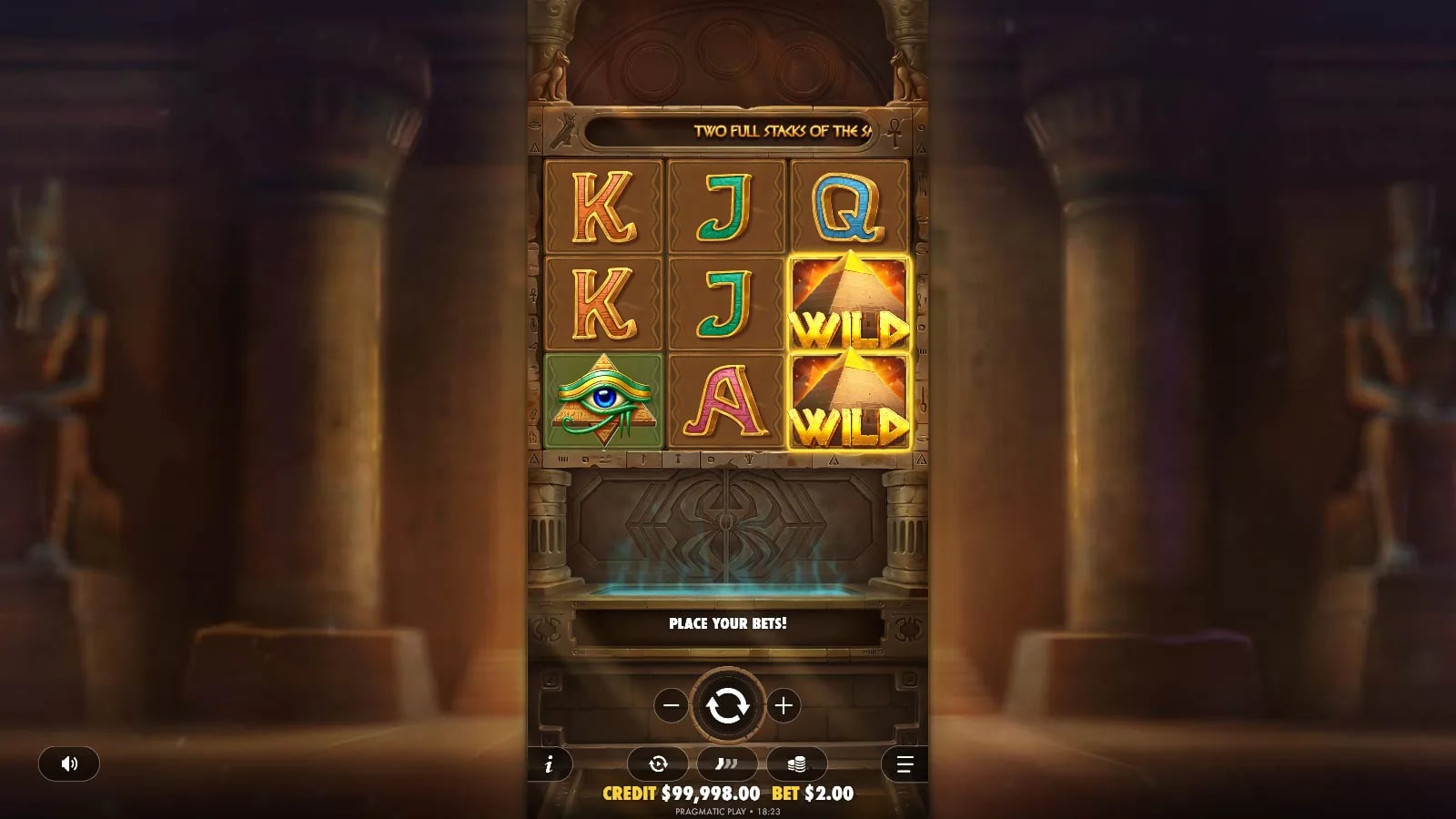 Code of Cairo ordinary 3×3 result showing K, J, Q and Wild symbols