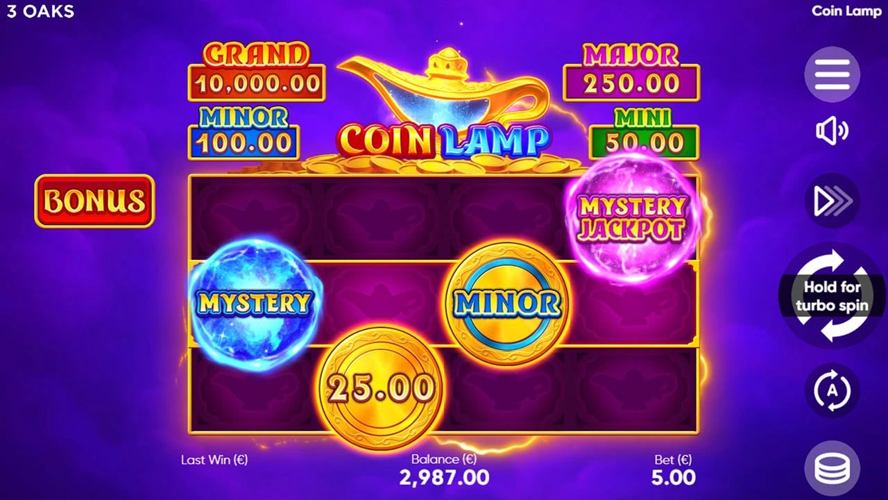 Coin Lamp: starting field with Mystery and Mystery Jackpot symbols