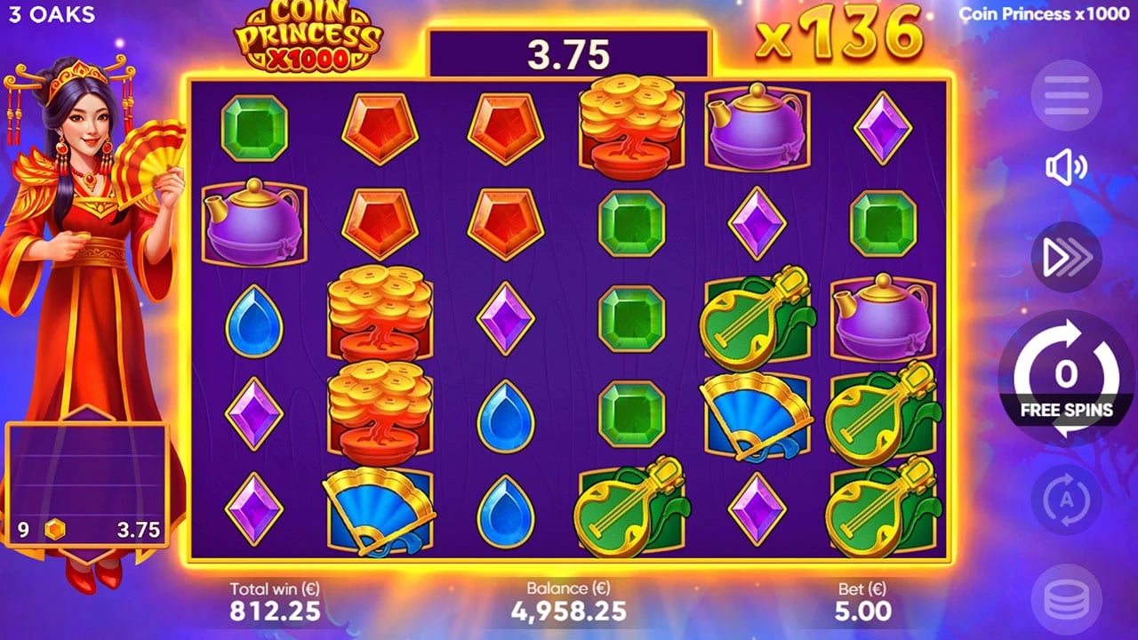 Coin Princess x1000: Free Spins ending with a 136× Total Multiplier