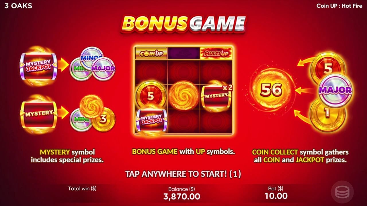 Coin Up: Hot Fire: native Collect, Mystery and UP feature instructions