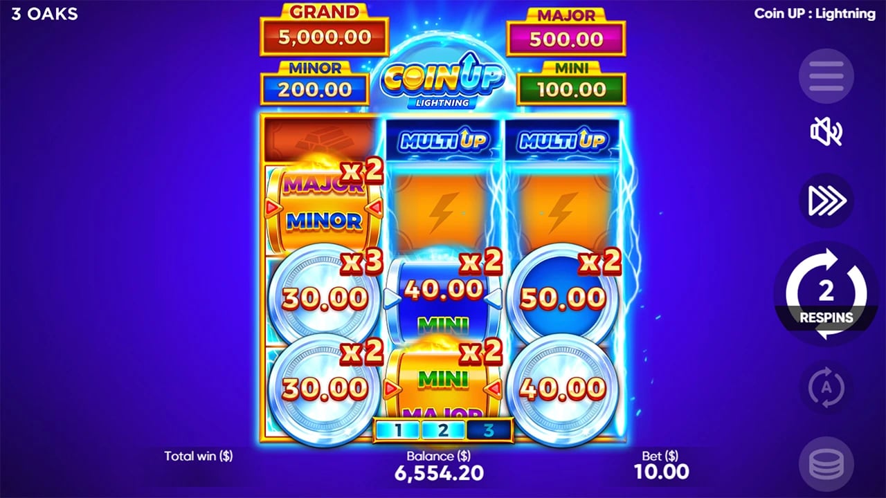 Coin UP: Lightning: bonus field with MULTI UP and a respin counter