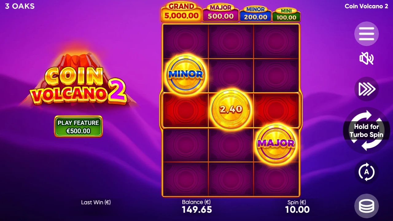 Coin Volcano 2: Tall three-by-five field and the middle row