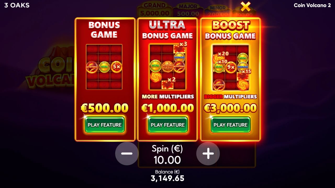 Coin Volcano 2: Bonus, Ultra and Boost purchase menu