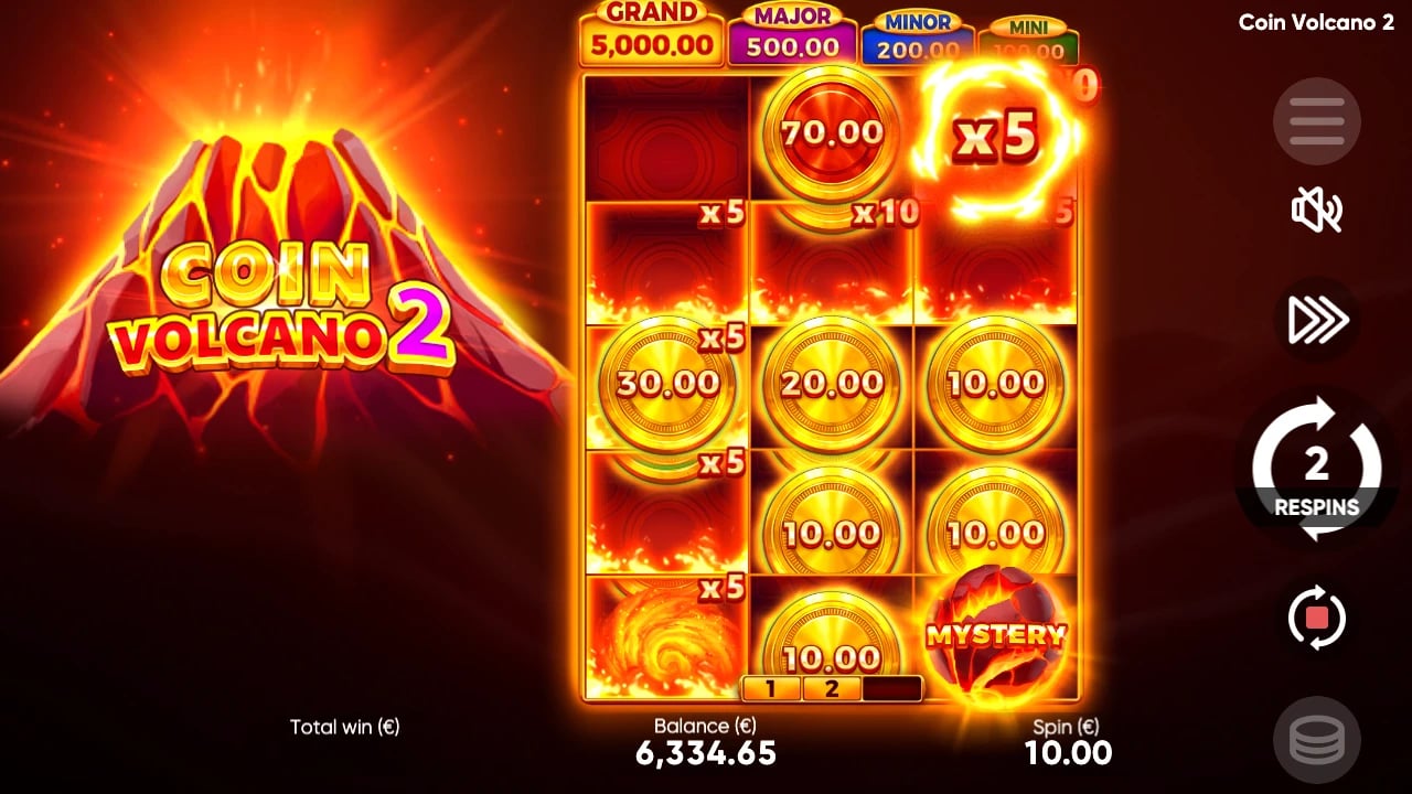 Coin Volcano 2: Volcano multipliers on the bonus field