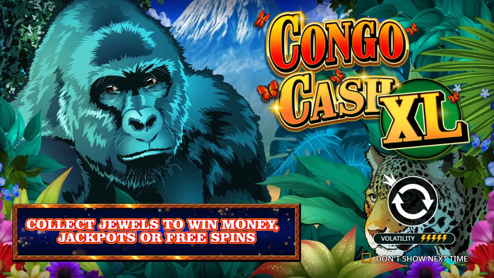 Congo Cash XL pre-play jungle artwork with a gorilla, leopard and game logo