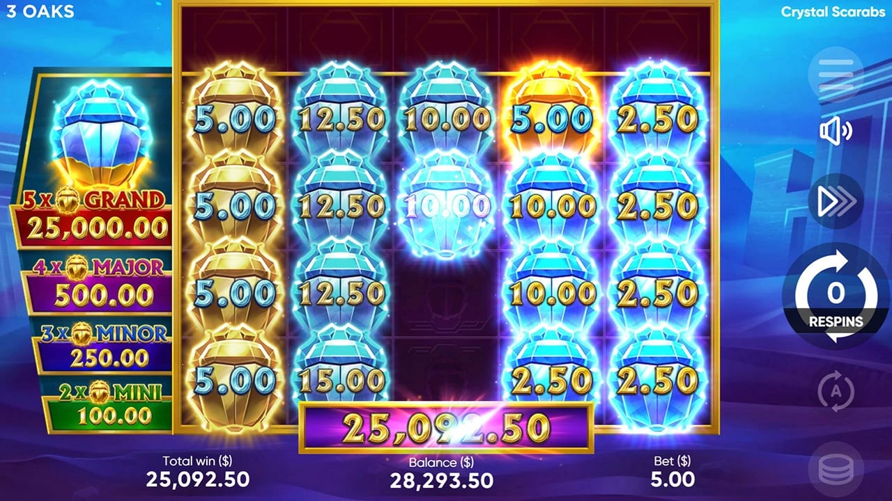 Crystal Scarabs: Filled board with gold and blue Scarabs