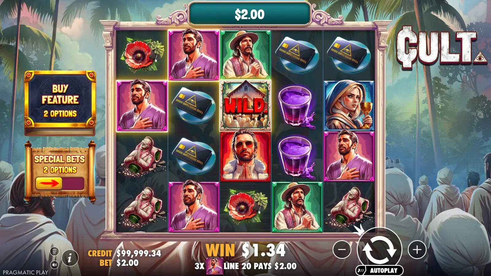 Cult base spin with a multiplier Wild contributing to a line win
