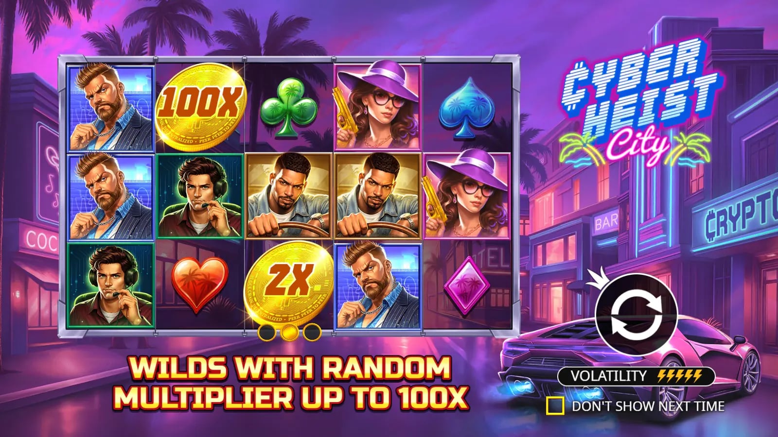 Cyberheist City intro preview with 100x and 2x Wild symbols