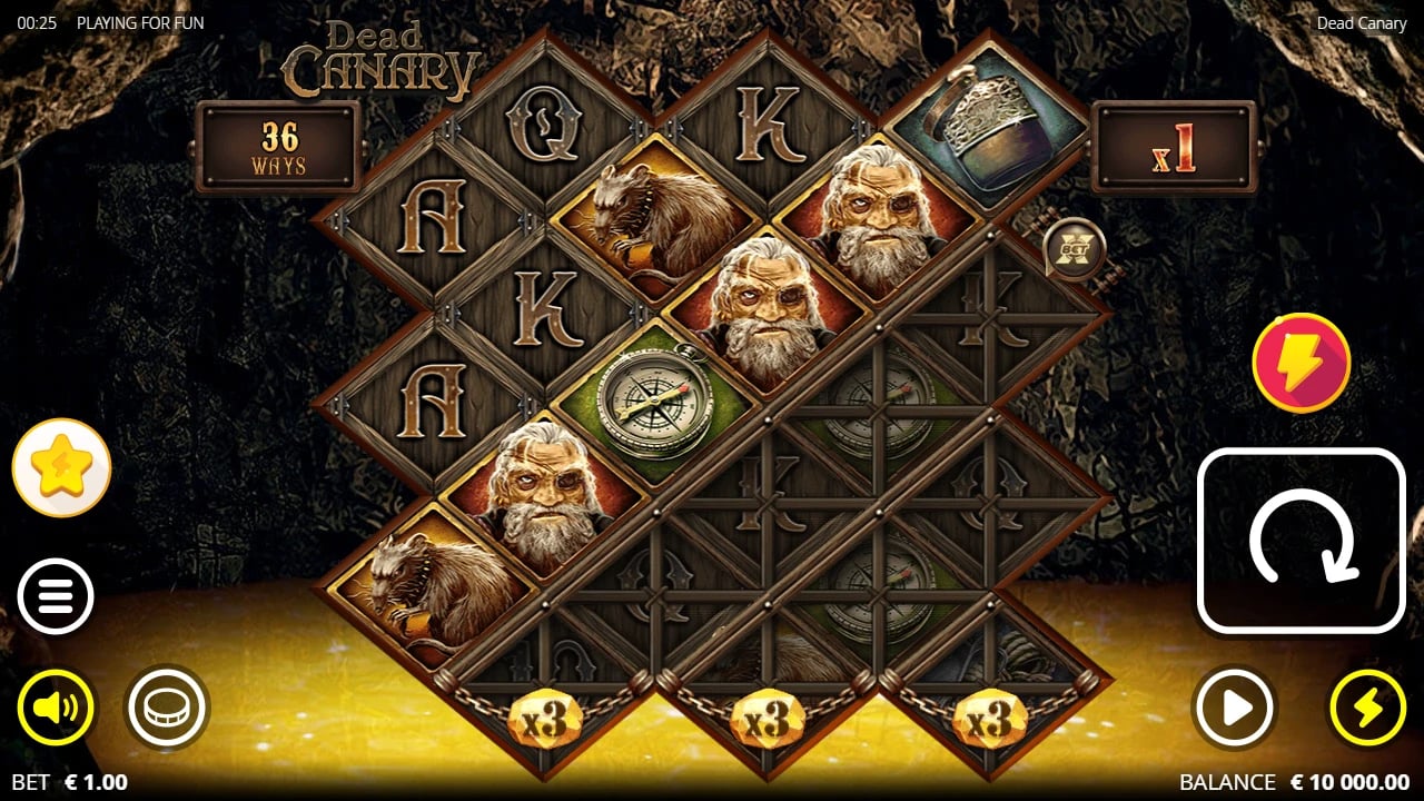 Dead Canary mine with staggered reels, barriers and a 36-ways display