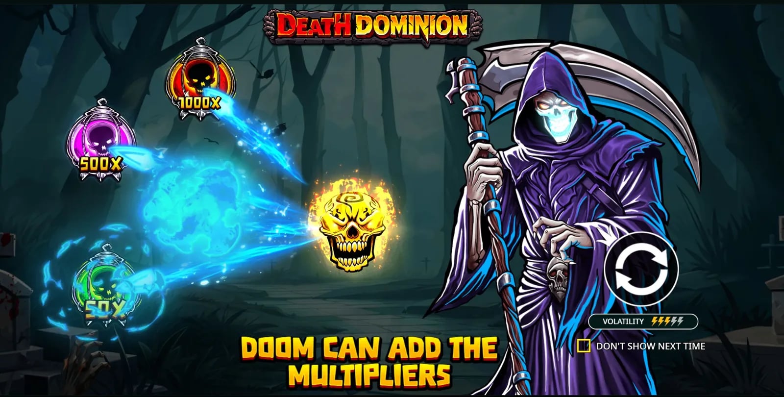 Death Dominion Doom symbol adding 50x, 500x and 1,000x multipliers in the official demo